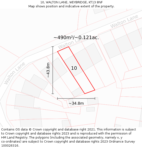 10, WALTON LANE, WEYBRIDGE, KT13 8NF: Plot and title map