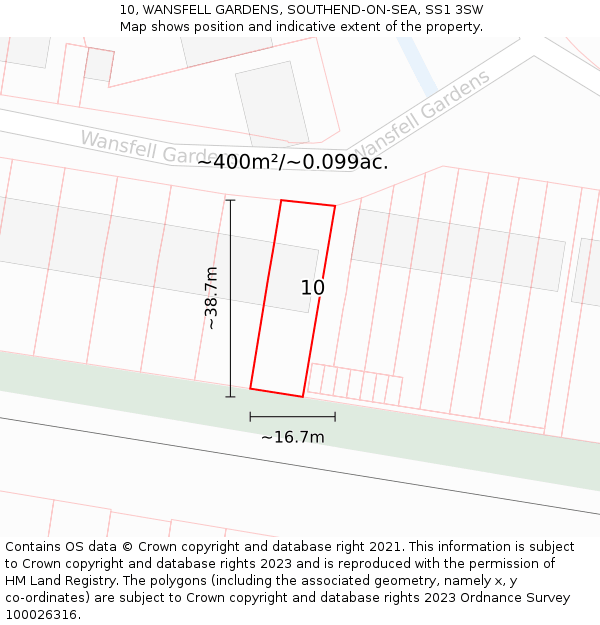 10, WANSFELL GARDENS, SOUTHEND-ON-SEA, SS1 3SW: Plot and title map