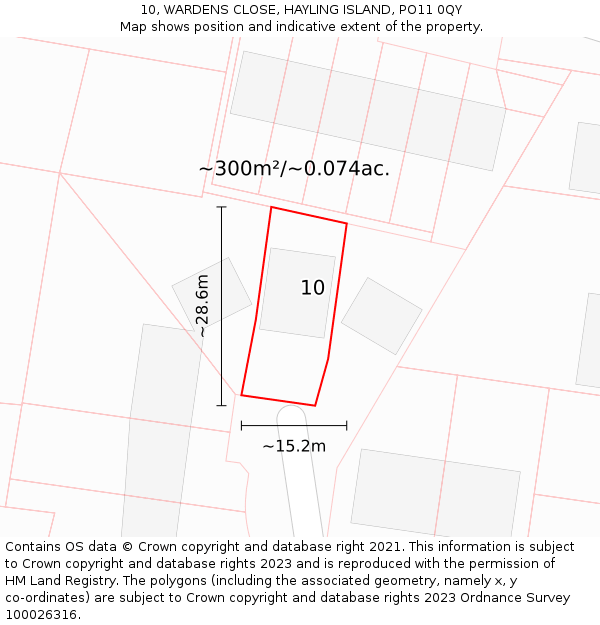 10, WARDENS CLOSE, HAYLING ISLAND, PO11 0QY: Plot and title map