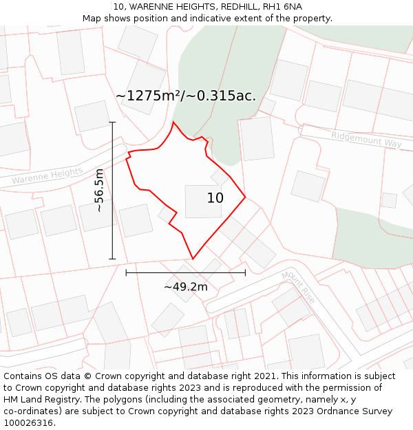 10, WARENNE HEIGHTS, REDHILL, RH1 6NA: Plot and title map