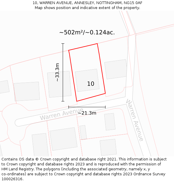 10, WARREN AVENUE, ANNESLEY, NOTTINGHAM, NG15 0AF: Plot and title map