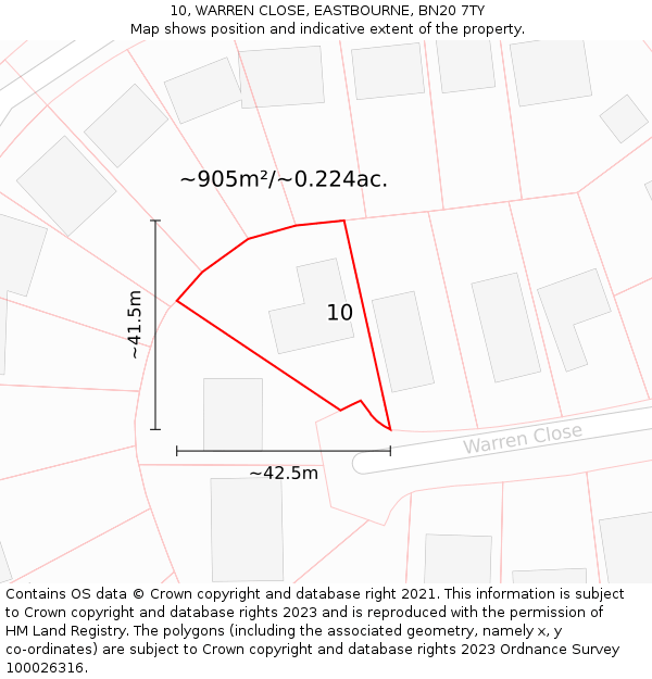 10, WARREN CLOSE, EASTBOURNE, BN20 7TY: Plot and title map