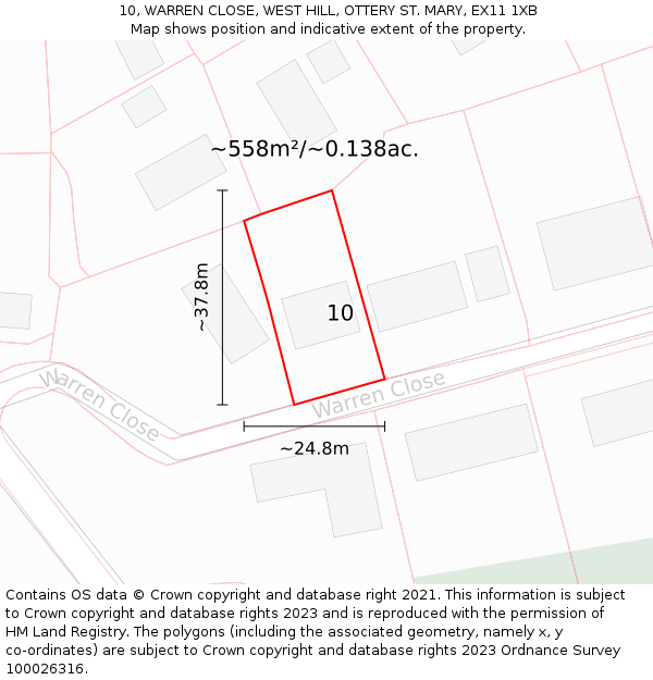 10, WARREN CLOSE, WEST HILL, OTTERY ST. MARY, EX11 1XB: Plot and title map