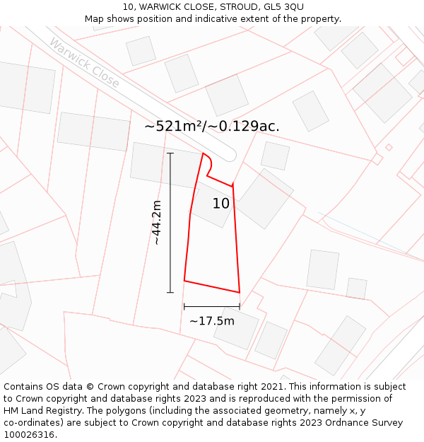 10, WARWICK CLOSE, STROUD, GL5 3QU: Plot and title map