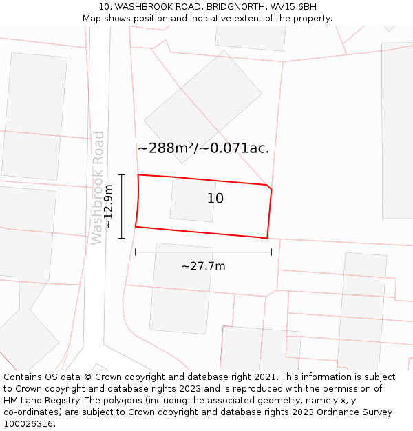 10, WASHBROOK ROAD, BRIDGNORTH, WV15 6BH: Plot and title map