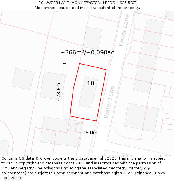 10, WATER LANE, MONK FRYSTON, LEEDS, LS25 5DZ: Plot and title map