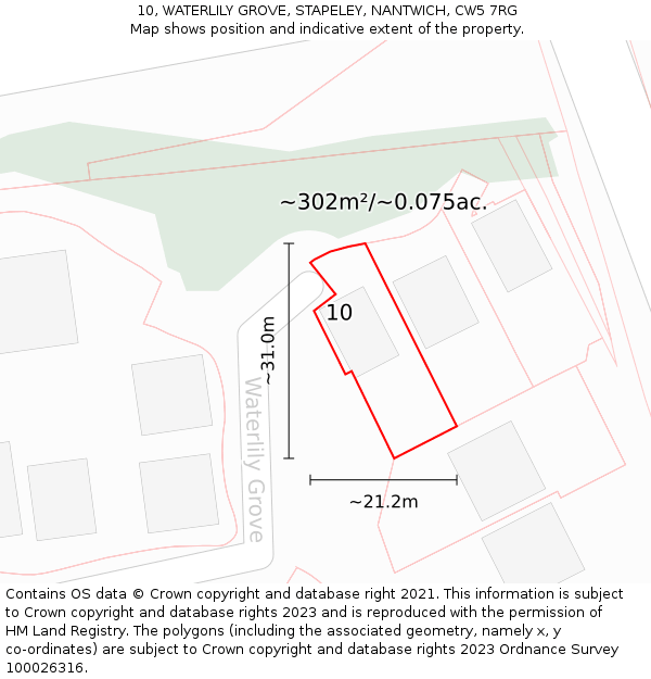 10, WATERLILY GROVE, STAPELEY, NANTWICH, CW5 7RG: Plot and title map