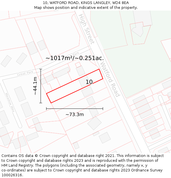 10, WATFORD ROAD, KINGS LANGLEY, WD4 8EA: Plot and title map