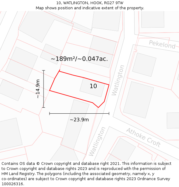 10, WATLINGTON, HOOK, RG27 9TW: Plot and title map