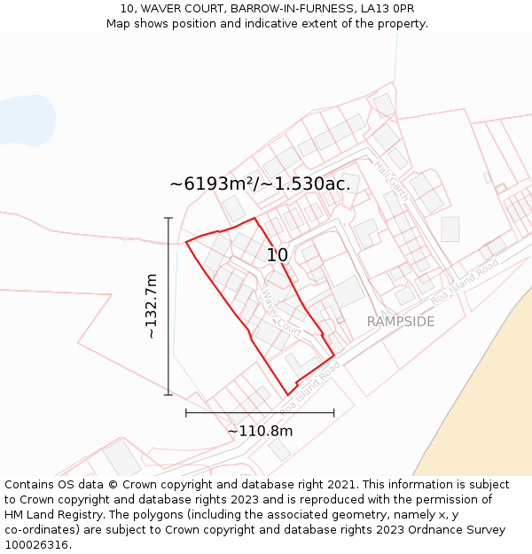 10, WAVER COURT, BARROW-IN-FURNESS, LA13 0PR: Plot and title map