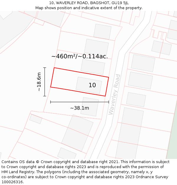 10, WAVERLEY ROAD, BAGSHOT, GU19 5JL: Plot and title map