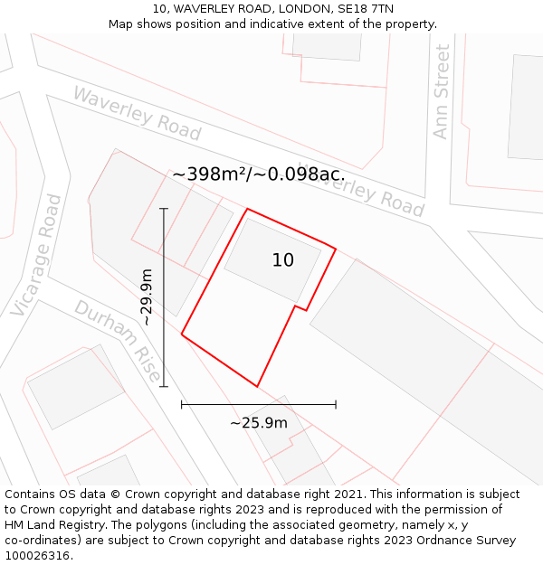 10, WAVERLEY ROAD, LONDON, SE18 7TN: Plot and title map