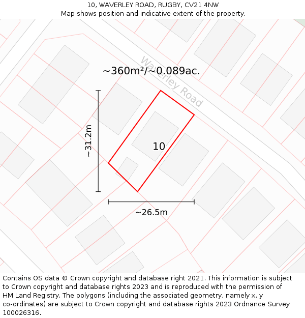 10, WAVERLEY ROAD, RUGBY, CV21 4NW: Plot and title map