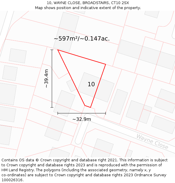 10, WAYNE CLOSE, BROADSTAIRS, CT10 2SX: Plot and title map