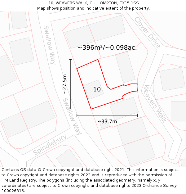 10, WEAVERS WALK, CULLOMPTON, EX15 1SS: Plot and title map