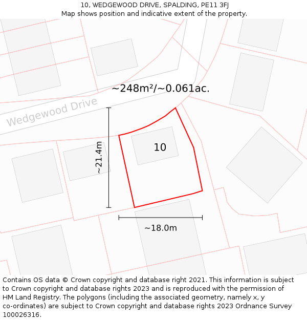 10, WEDGEWOOD DRIVE, SPALDING, PE11 3FJ: Plot and title map
