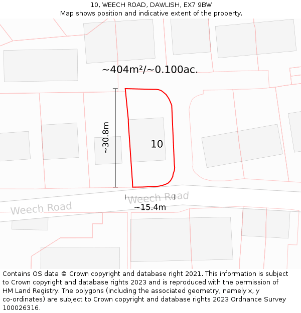 10, WEECH ROAD, DAWLISH, EX7 9BW: Plot and title map