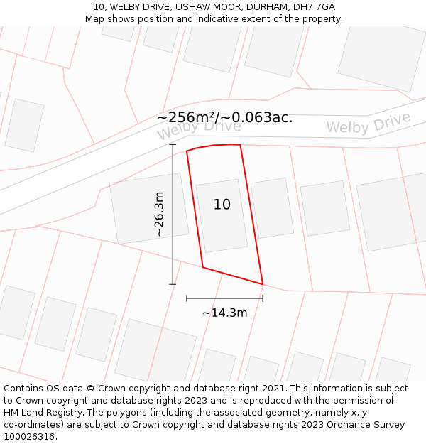 10, WELBY DRIVE, USHAW MOOR, DURHAM, DH7 7GA: Plot and title map