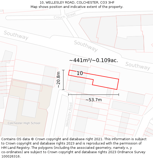 10, WELLESLEY ROAD, COLCHESTER, CO3 3HF: Plot and title map