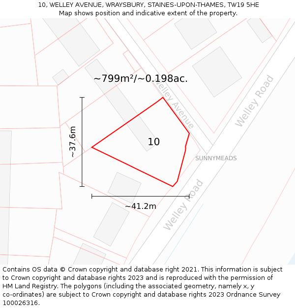 10, WELLEY AVENUE, WRAYSBURY, STAINES-UPON-THAMES, TW19 5HE: Plot and title map