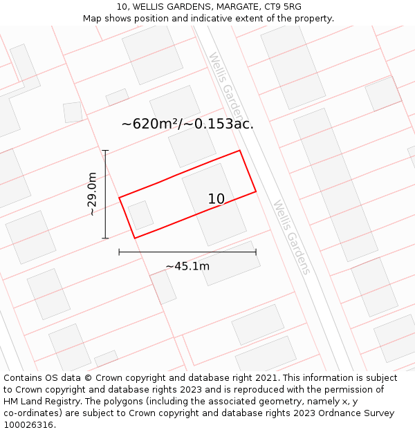 10, WELLIS GARDENS, MARGATE, CT9 5RG: Plot and title map