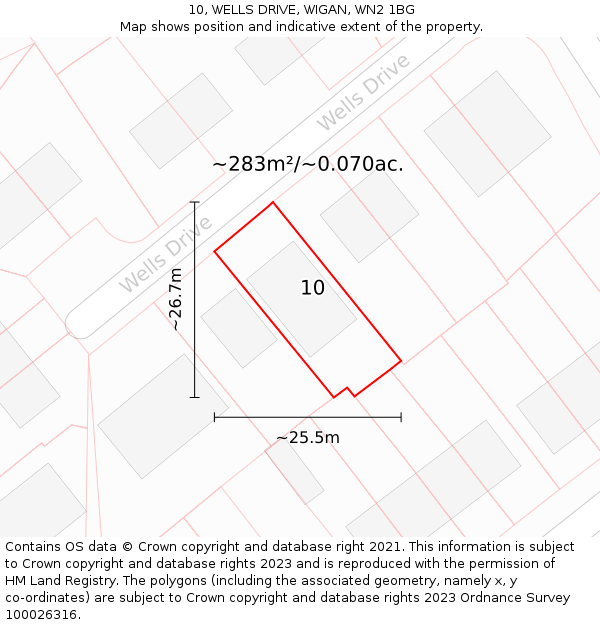 10, WELLS DRIVE, WIGAN, WN2 1BG: Plot and title map