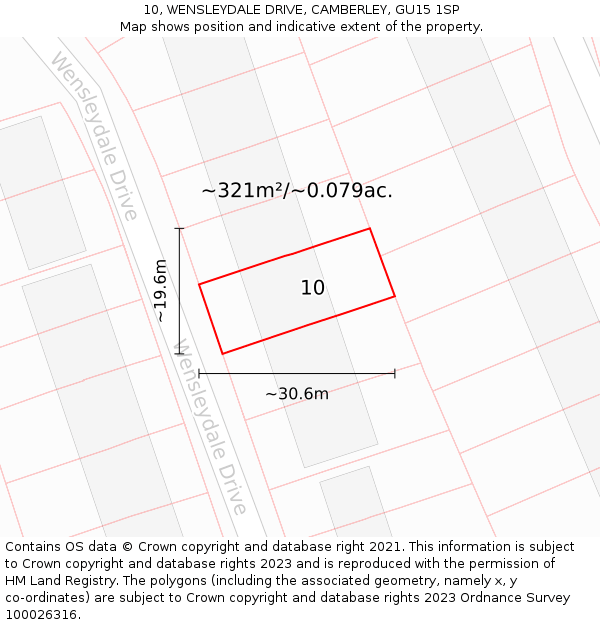 10, WENSLEYDALE DRIVE, CAMBERLEY, GU15 1SP: Plot and title map