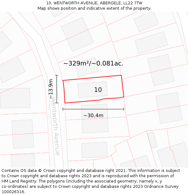 10, WENTWORTH AVENUE, ABERGELE, LL22 7TW: Plot and title map