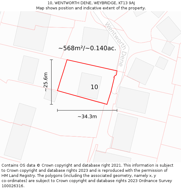 10, WENTWORTH DENE, WEYBRIDGE, KT13 9AJ: Plot and title map