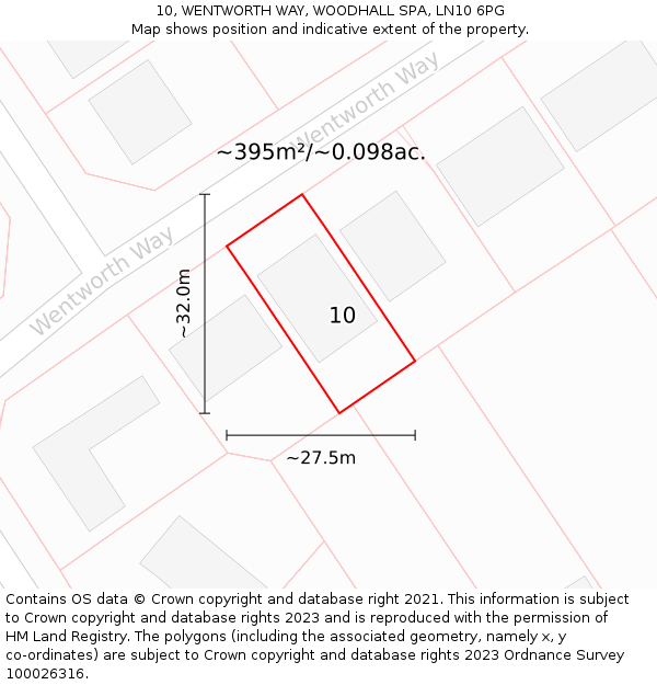 10, WENTWORTH WAY, WOODHALL SPA, LN10 6PG: Plot and title map