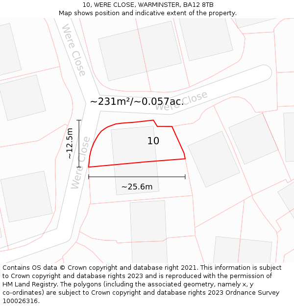 10, WERE CLOSE, WARMINSTER, BA12 8TB: Plot and title map