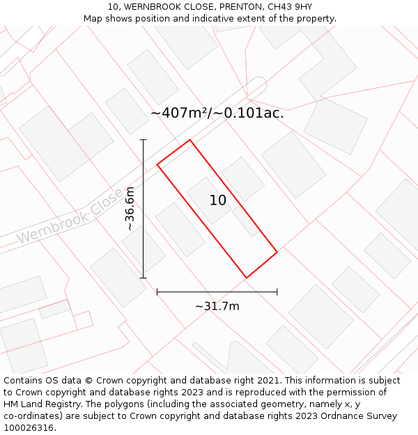 10, WERNBROOK CLOSE, PRENTON, CH43 9HY: Plot and title map