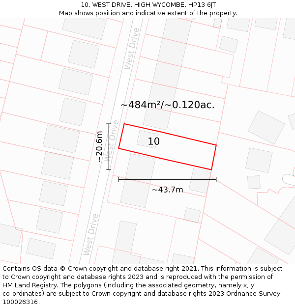 10, WEST DRIVE, HIGH WYCOMBE, HP13 6JT: Plot and title map