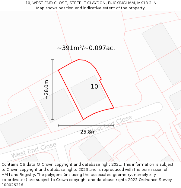 10, WEST END CLOSE, STEEPLE CLAYDON, BUCKINGHAM, MK18 2LN: Plot and title map