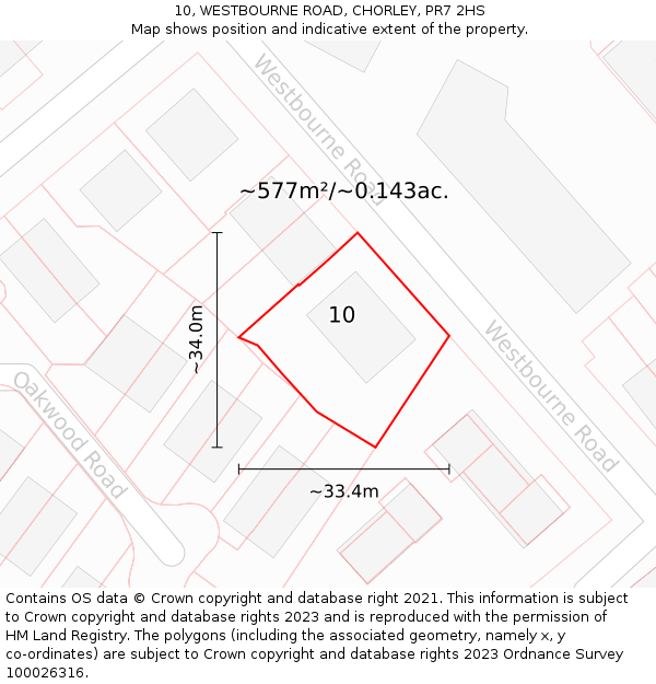 10, WESTBOURNE ROAD, CHORLEY, PR7 2HS: Plot and title map