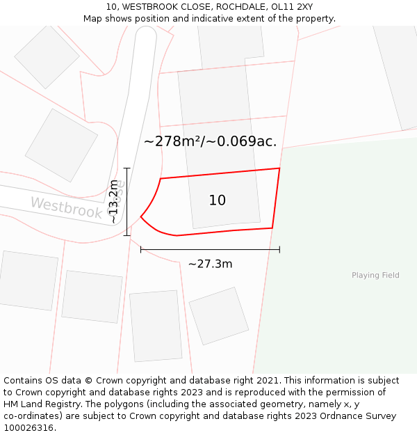 10, WESTBROOK CLOSE, ROCHDALE, OL11 2XY: Plot and title map