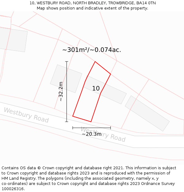 10, WESTBURY ROAD, NORTH BRADLEY, TROWBRIDGE, BA14 0TN: Plot and title map