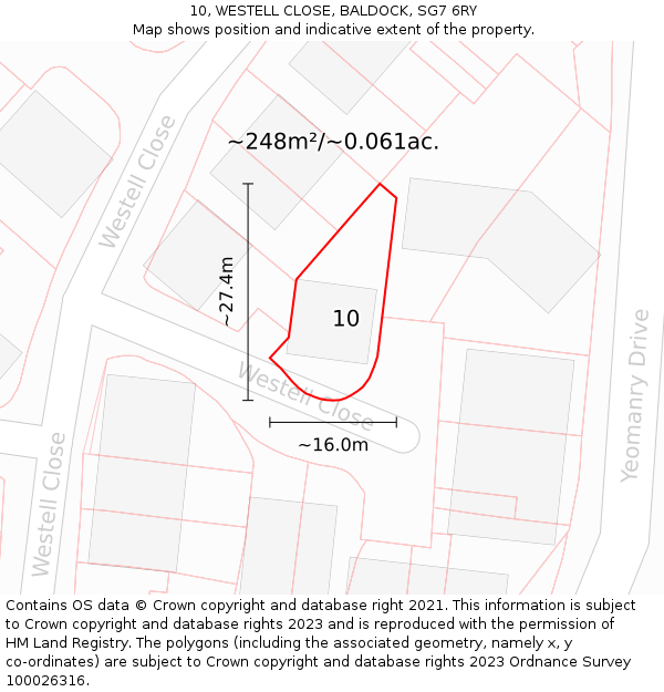 10, WESTELL CLOSE, BALDOCK, SG7 6RY: Plot and title map