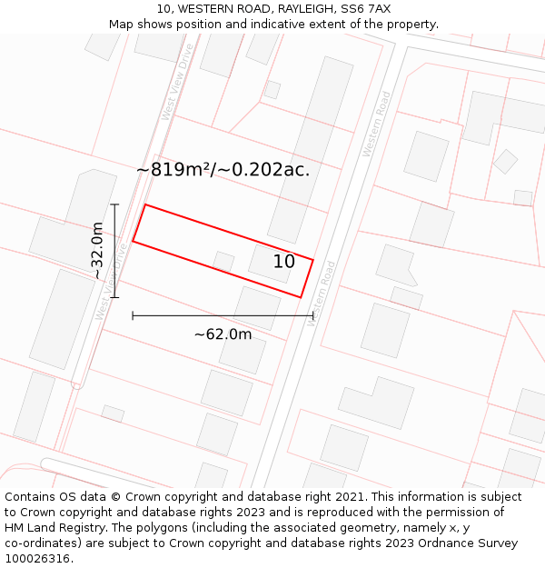 10, WESTERN ROAD, RAYLEIGH, SS6 7AX: Plot and title map