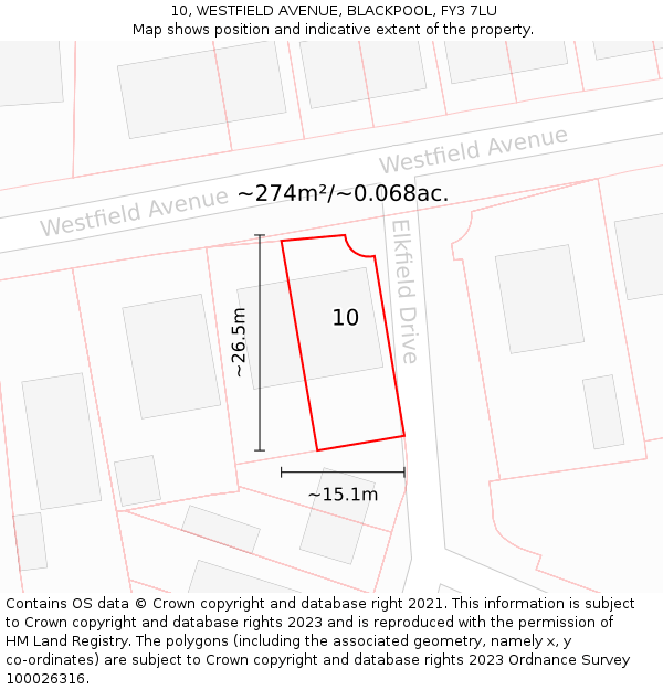 10, WESTFIELD AVENUE, BLACKPOOL, FY3 7LU: Plot and title map