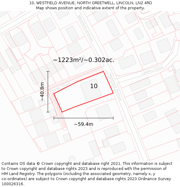 10, WESTFIELD AVENUE, NORTH GREETWELL, LINCOLN, LN2 4RD: Plot and title map