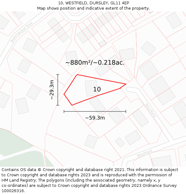 10, WESTFIELD, DURSLEY, GL11 4EP: Plot and title map