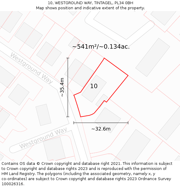 10, WESTGROUND WAY, TINTAGEL, PL34 0BH: Plot and title map