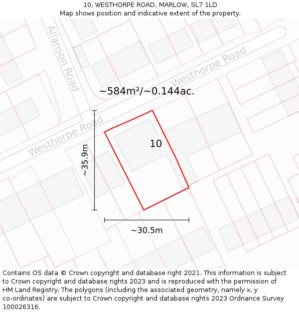 10, WESTHORPE ROAD, MARLOW, SL7 1LD: Plot and title map