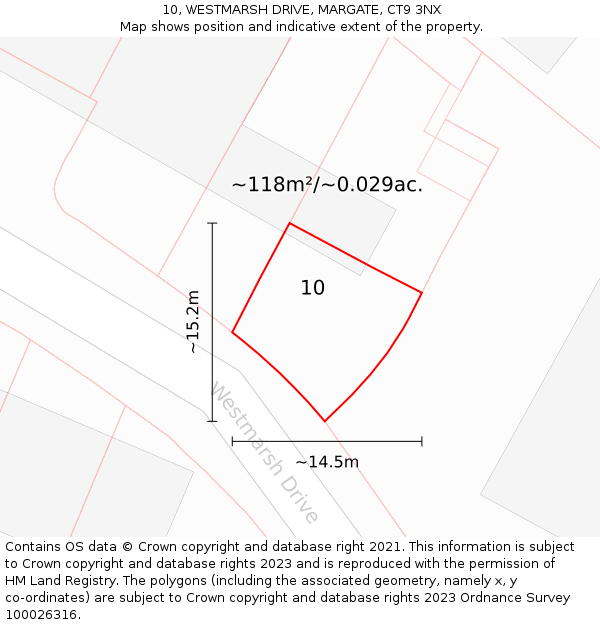 10, WESTMARSH DRIVE, MARGATE, CT9 3NX: Plot and title map