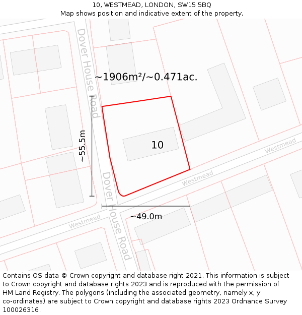 10, WESTMEAD, LONDON, SW15 5BQ: Plot and title map