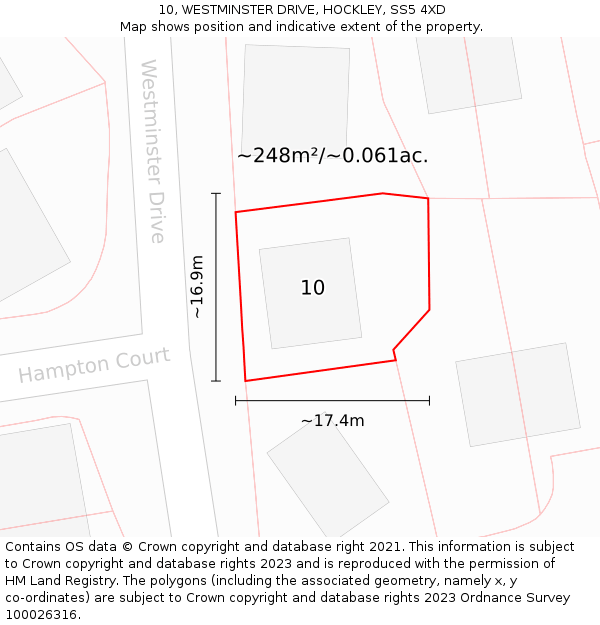 10, WESTMINSTER DRIVE, HOCKLEY, SS5 4XD: Plot and title map