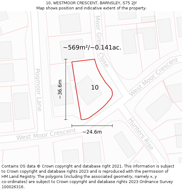 10, WESTMOOR CRESCENT, BARNSLEY, S75 2JY: Plot and title map