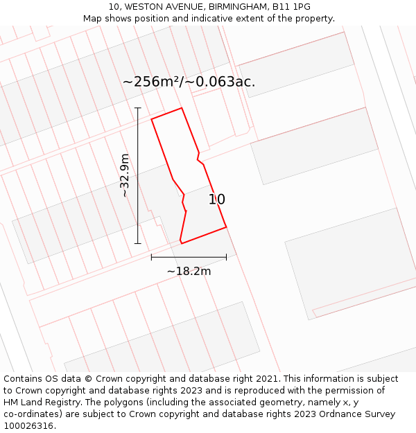 10, WESTON AVENUE, BIRMINGHAM, B11 1PG: Plot and title map