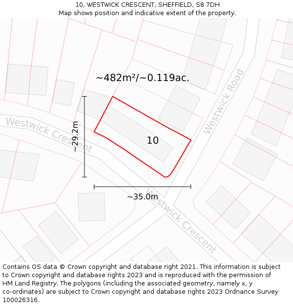 10, WESTWICK CRESCENT, SHEFFIELD, S8 7DH: Plot and title map